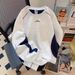 New Splicing Navy Blue Crew Neck Sweater Men's Autumn And Winter New American Heavy Long-sleeved Men's Hoodless Top_viptrois.com