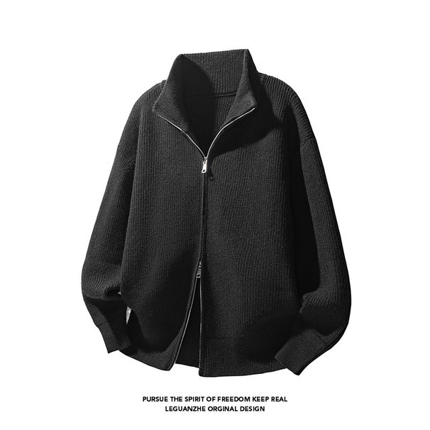 Men's Clothing Double Zipper Cardigan Sweater Jacket Unisex Double Zipper Knit Cardigan Sweater – Stylish Stand Collar Loose Fit For Spring & Autumn_viptrois.com