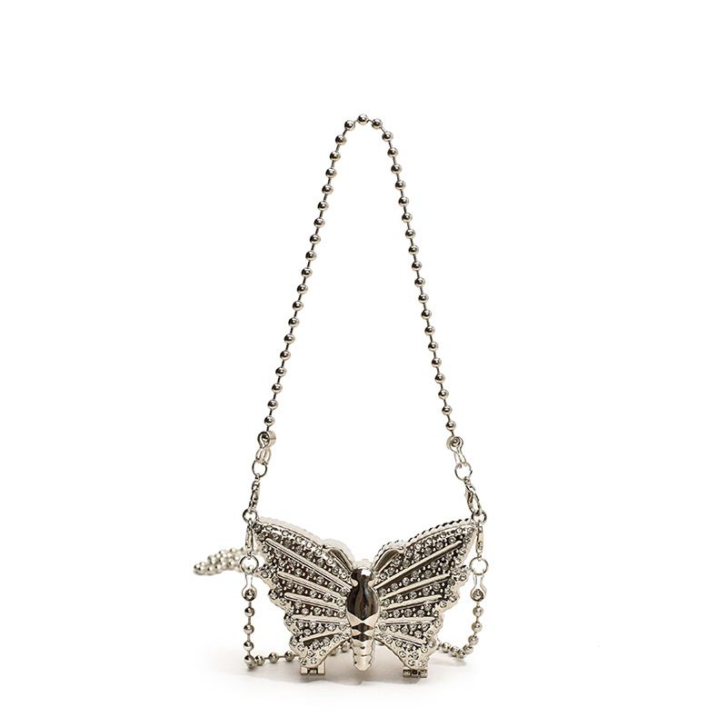 Women's Clutches Bags Mini Metal Small Bag For Women, Fashionable Water Diamond, Niche Butterfly Design Chain Box Bag_viptrois.com