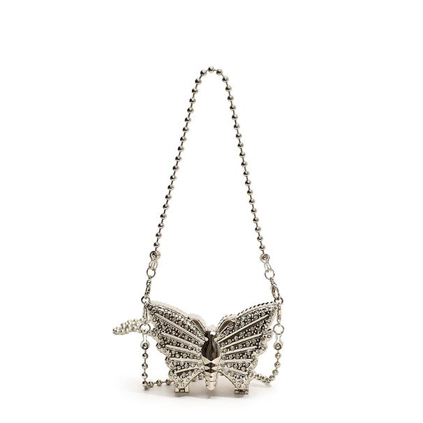Women's Clutches Bags Mini Metal Small Bag For Women, Fashionable Water Diamond, Niche Butterfly Design Chain Box Bag_viptrois.com