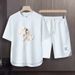 Men's Clothing 2024 Waffle Casual Summer Suit Men's Loose Teen Short sleeved T shirt Shorts Handsome Two piece Suit_viptrois.com