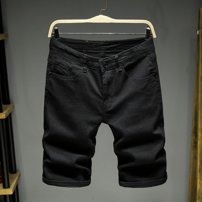 Men's Retro Washed Distressed Denim Shorts Trendy Cool Loose Straight Leg Five Quarter Length_viptrois.com