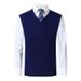Men's Wool Blend Knit Vest, Solid Color Cable V-Neck Sleeveless Pullover, Casual Layering Piece For Autumn_viptrois.com