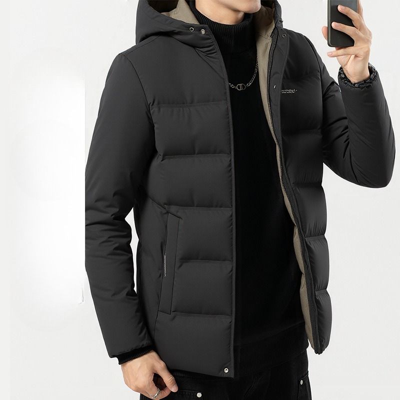 Autumn And Winter New Coat Middle-aged Men's Thickened Cotton Clothes Removable Hat Cold-proof Outer Cotton Clothes_viptrois.com