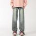 Men's Slightly Flared Loose Straight Leg Jeans High Street Style Summer Vibe Design Zipper Trousers_viptrois.com