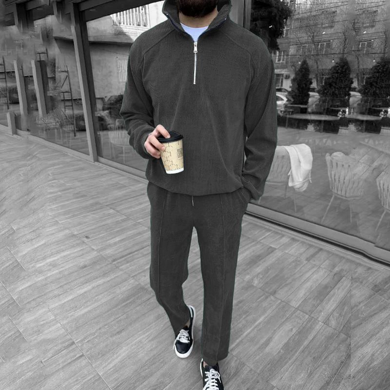 Men's Clothing Spring And Autumn Jacket Casual Sports Suit Trousers Stand Collar Half Zip Sweatshirt_viptrois.com