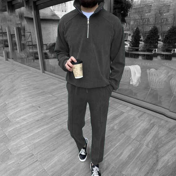 Men's Clothing Spring And Autumn Jacket Casual Sports Suit Trousers Stand Collar Half Zip Sweatshirt_viptrois.com
