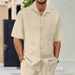 Men's Short Sleeve Shirt & Drawstring Trousers Set – Lightweight Polyester, European Fit (White/Apricot/Khaki/Brown/Black/Azure/Navy, S-XXXL)_viptrois.com