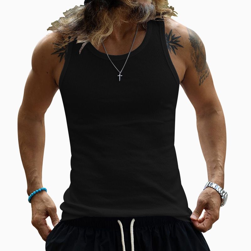 Men's Clothing Summer Style Men's T-Shirt Tough Guy Ribbed Vest Sports Casual Fitness Vest For Formal & Casual_viptrois.com