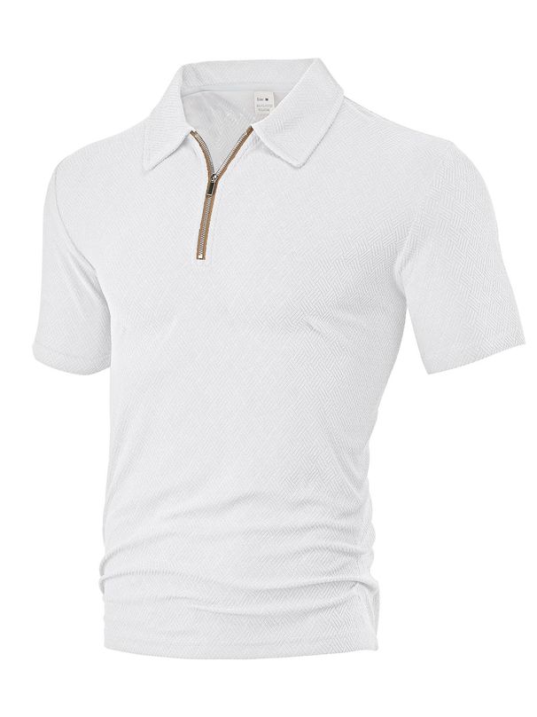 European And American Cross-Border Summer New Casual Loose Towel Jacquard Zipper Placket Men's Short Sleeve Polo Shirt_viptrois.com