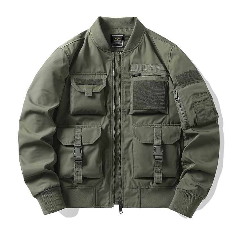 Men's Clothing Bomber Jacket Men's American Retro Baseball Uniform Multi Pocket Work Jacket Functional Jacket Three Proof Assault Top_viptrois.com