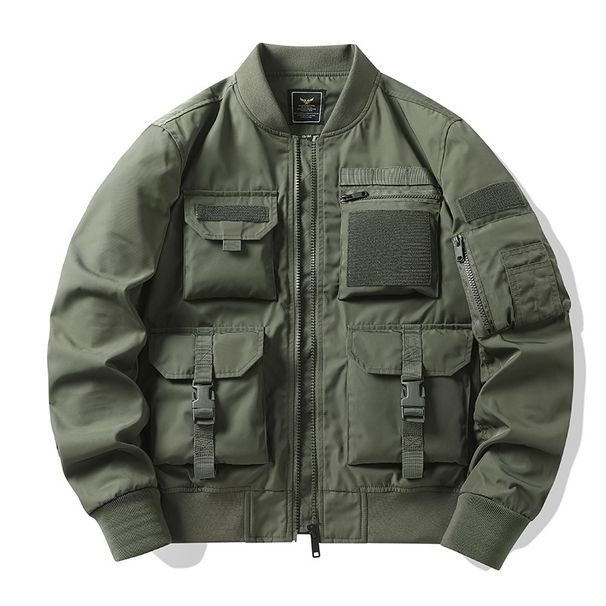 Men's Clothing Bomber Jacket Men's American Retro Baseball Uniform Multi Pocket Work Jacket Functional Jacket Three Proof Assault Top_viptrois.com