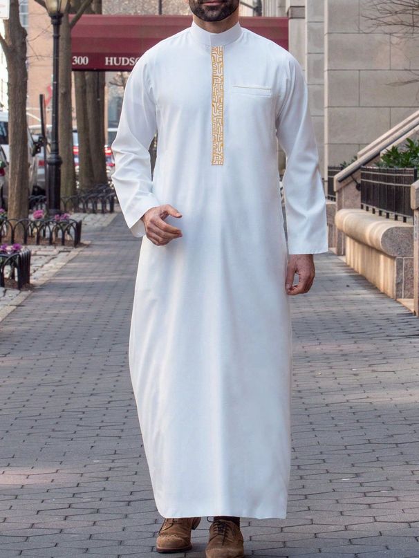 Men's Clothing Robe New Embroidery Casual Men's Muslim Long Sleeve_viptrois.com