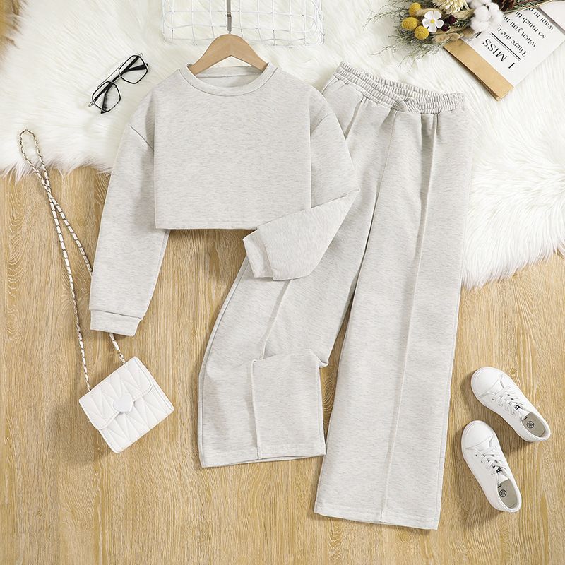 Mother&Kids Children's clothing Children's fashion long sleeve short top wide leg pants girls' suit_viptrois.com