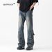Men's Black Flared Cargo Jeans, Straight Leg, Loose Fit, American High Street Style, Vibe Brand, Trendy And Cool Patchwork Design._viptrois.com
