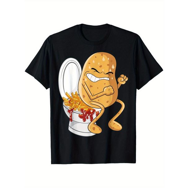 con Patrón Papas Fritas Comiendo En El Inodoro Divertido - Camiseta Casual Algodón Puro Suave, Transpirable, Unisex, De_viptrois.com