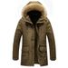 "Men's Winter Detachable Hood Parka With Fleece Lining, Thickened Cotton Jacket For Casual & Outdoor, Oversized Zip-Up Coat In Khaki_viptrois.com