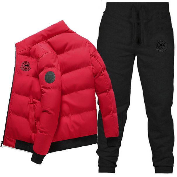 New stand-up collar cotton shirt + pants suit printed men's winter thickened warm cotton clothing casual wear_viptrois.com