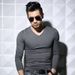 Men's Base Layer Shirt 2024 Casual Long Sleeve T-Shirt V-Neck Gray Slim Fit Inner Wear Trendy Spring Autumn Style_viptrois.com