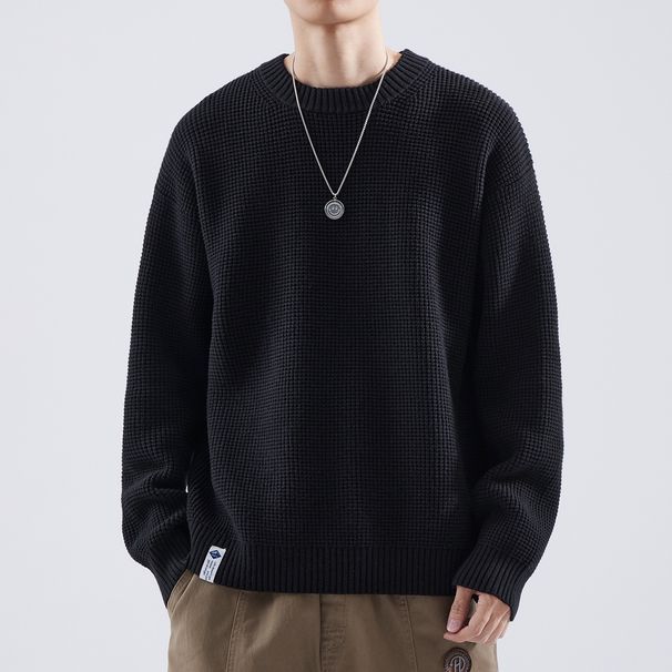 Hansca Lazy Style Sweater 2024 Autumn Winter Loose Solid Color Round Neck Pullover Inner Knitwear Jacket Men_viptrois.com