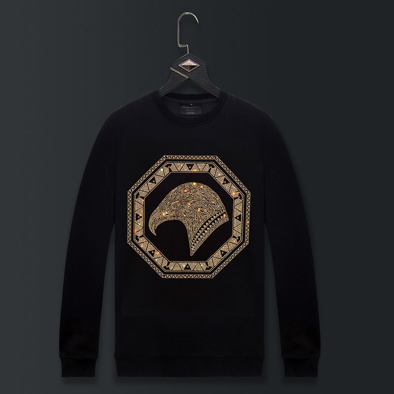 Men's Clothing Sweatshirt Spring And Autumn Jacket High End Hot Diamond Eagle Thin Round Neck Large Size_viptrois.com