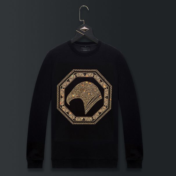 Men's Clothing Sweatshirt Spring And Autumn Jacket High End Hot Diamond Eagle Thin Round Neck Large Size_viptrois.com