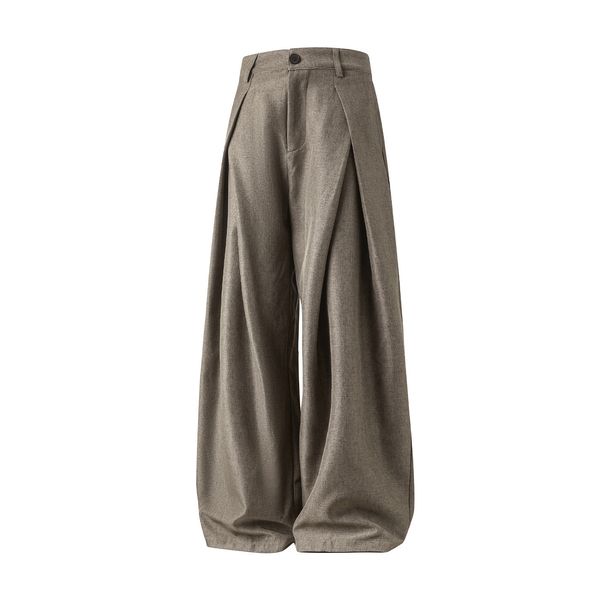 Men's Clothing Pleated Design Textured Casual Pants Men's Autumn Style Drape Loose Straight Trousers Trendy Brand Retro Silhouette Long Pants_viptrois.com
