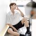 Men's Clothing Summer High End Light Mature Men's Handsome Casual Short Sleeved Boys Black Shirt Three Quarter Sleeve Top_viptrois.com