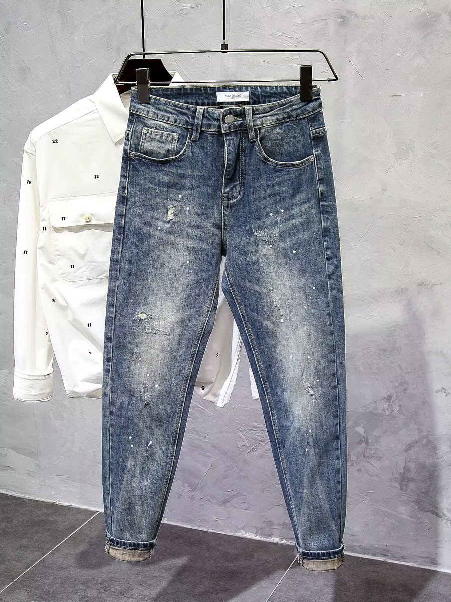 Men's Clothing Nine-point Jeans In Autumn New High-end Simple Style Spring And Autumn Straight Slim Fit Long Pants Brand_viptrois.com