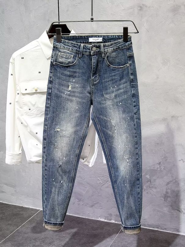 Men's Clothing Nine-point Jeans In Autumn New High-end Simple Style Spring And Autumn Straight Slim Fit Long Pants Brand_viptrois.com