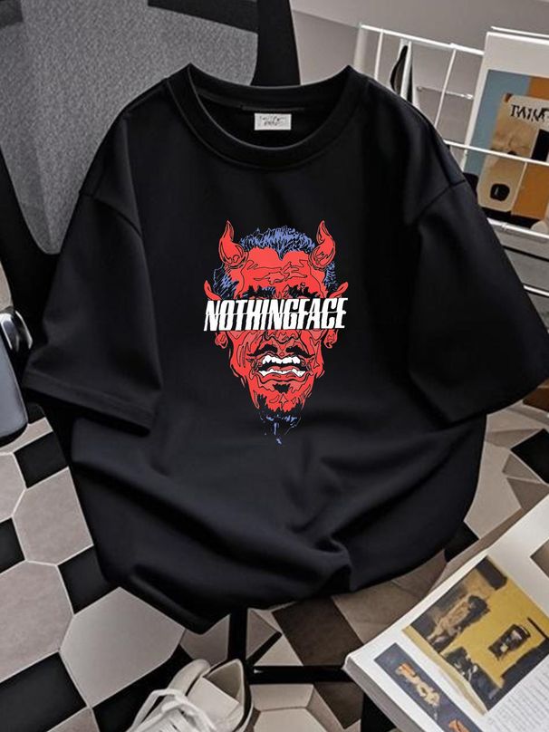 NOTHINGFACE Devil Face Industrial Metal Nu-Metal Band T-Shirt Versatile Stylish Breathable Casual Fashion Graphic Comfortable Streetwear_viptrois.com
