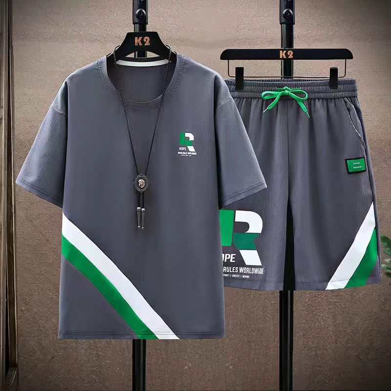 Men's Clothing Short Sleeved Suit Loose Handsome Short Sleeved Shorts Casual Quick Drying Two Piece Suit Trendy_viptrois.com