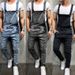 Man's clothing Stylish men's halter denim rompers rip jeans and pants pop pop overalls_viptrois.com