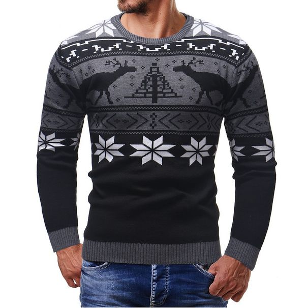 Men's Halloween Sweater Slim Fit Pullover Knitted Warm Autumn Christmas Deer Print Casual Top Trendy Fashion_viptrois.com