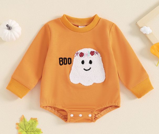 Mother & Kids Foreign Trade Infant And Toddler Towel Embroidery Halloween Long Sleeved Triangle Romper Crawling Clothes_viptrois.com