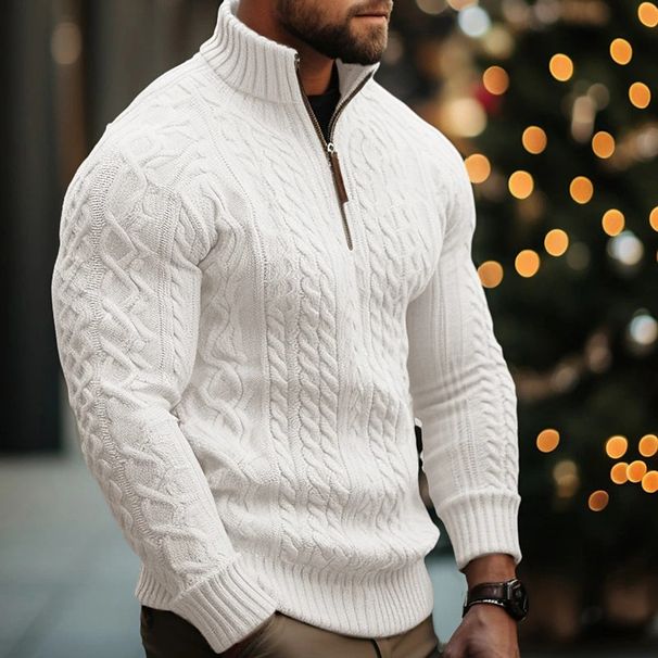 Winter New Men's Knitted Sweater Half Zipper Jacket Solid Color Twisted Thickened Pullover Sweater Men_viptrois.com