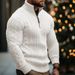 Men’s Half-Zip Cable Knit Sweater – Thickened Acrylic, Solid Colors (White/Black/Bluish/Brown/Greens, S-XXXL)_viptrois.com