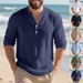Breathable Linen Henley Neck Long Sleeve T-Shirt For Men - Relaxed Fit, Casual Comfort, Summer Essential_viptrois.com