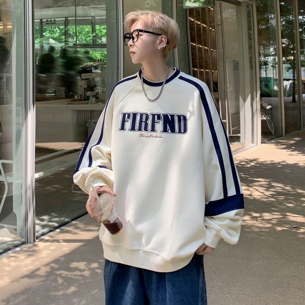 Japanese Style Crew Neck Sweatshirt Men Trendy Brand Street Loose Raglan Long Sleeve Retro Campus Couple Pullover Top_viptrois.com