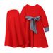 Kids’ Clothing Spring And Autumn Long Sleeve Round Neck Solid Color Bowknot Dress Headscarf 2 Piece_viptrois.com