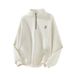 Heavyweight Half-Zip Sweatshirt For Men – Oversized Pullover With Stand Collar, Streetwear Essential In Dark Gray & Apricot_viptrois.com