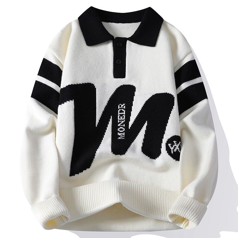 Pure Cross-Border Trade Men's Thick Jacquard Collar Sweater 2025 Winter Trend New Couple Knitwear_viptrois.com