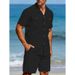 Men's Linen Long Sleeve Casual Top And Five Quarter Shorts Fashion Set_viptrois.com