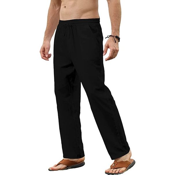 Men's Clothing New Men's Solid Color Cotton And Linen Pants Slim Casual Pants_viptrois.com