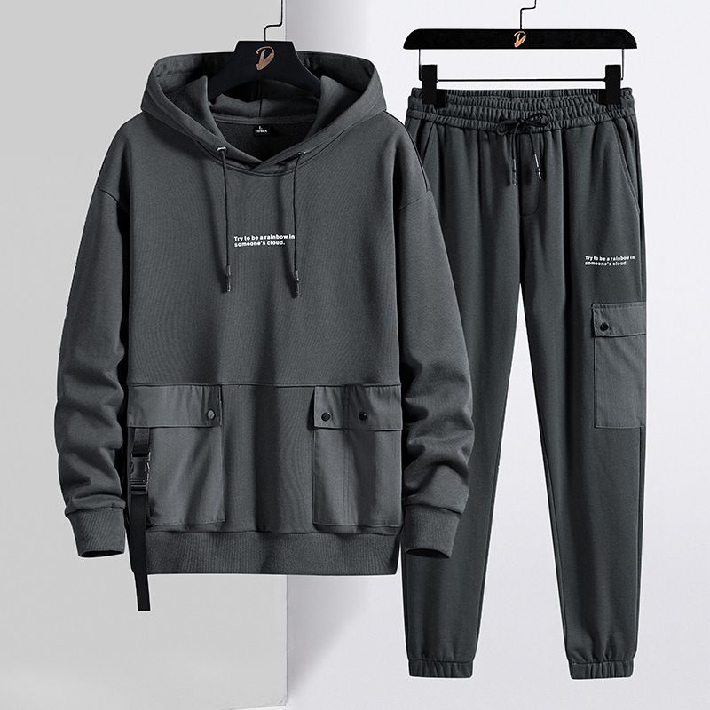 Trendy Men's Hooded Sweatshirt Set With Fleece Workwear Jacket, Student Casual Sports Suit_viptrois.com