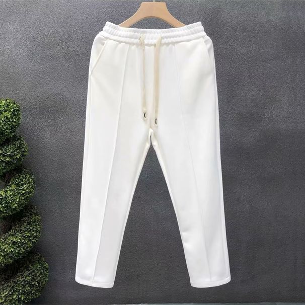 Men's Clothing Spring And Autumn Drape Casual Trousers For Men Trendy Simple Solid Color Elastic Waist Straight Drawstring Trousers_viptrois.com