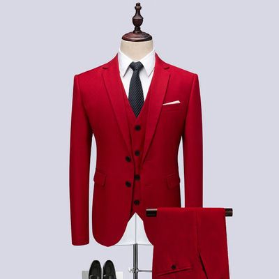 Men's available all year round suit three-piece solid color two-button business casual large size suit for men_viptrois.com