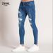Fashion White Elastic Thin Pants Man Ripped Jeans Men's Streetwear Vintage Washing Solid Denim Pants Men's Casual Slim Fit Pants_viptrois.com
