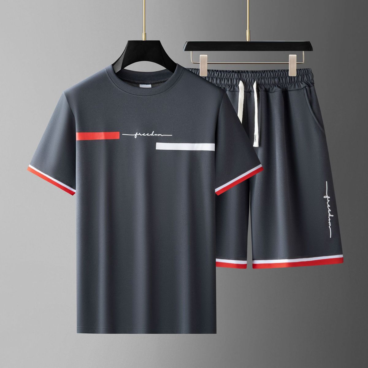 Men's Clothing New Men's High Quality Sports Two Piece Suit 3D Digital Printing T Shirt Round Neck Short Sleeve Shorts Suit_viptrois.com