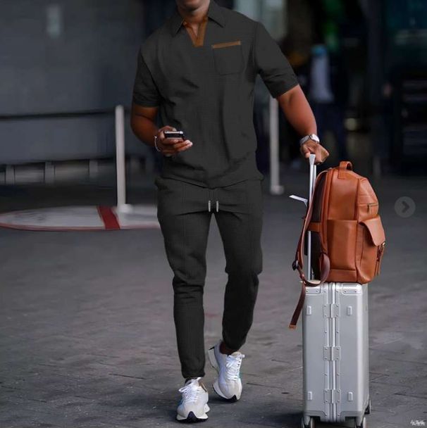 Men's Clothing Polo Shirt V Lapel Short Sleeved Pullover Polo Casual Long Suit_viptrois.com